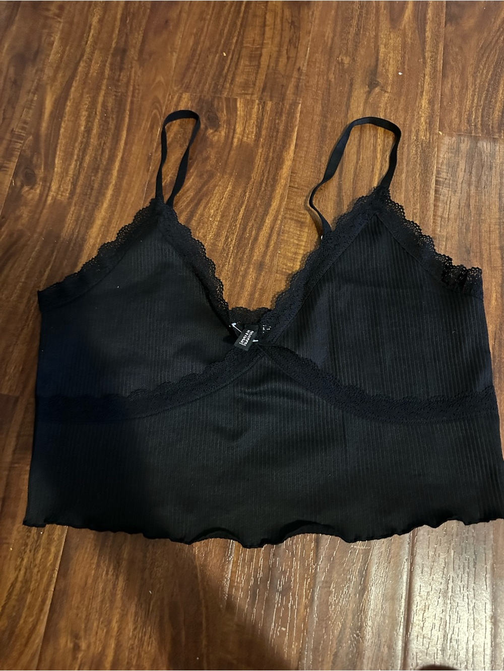 H&M Black Ribbed Lace-Trim Crop Bralette